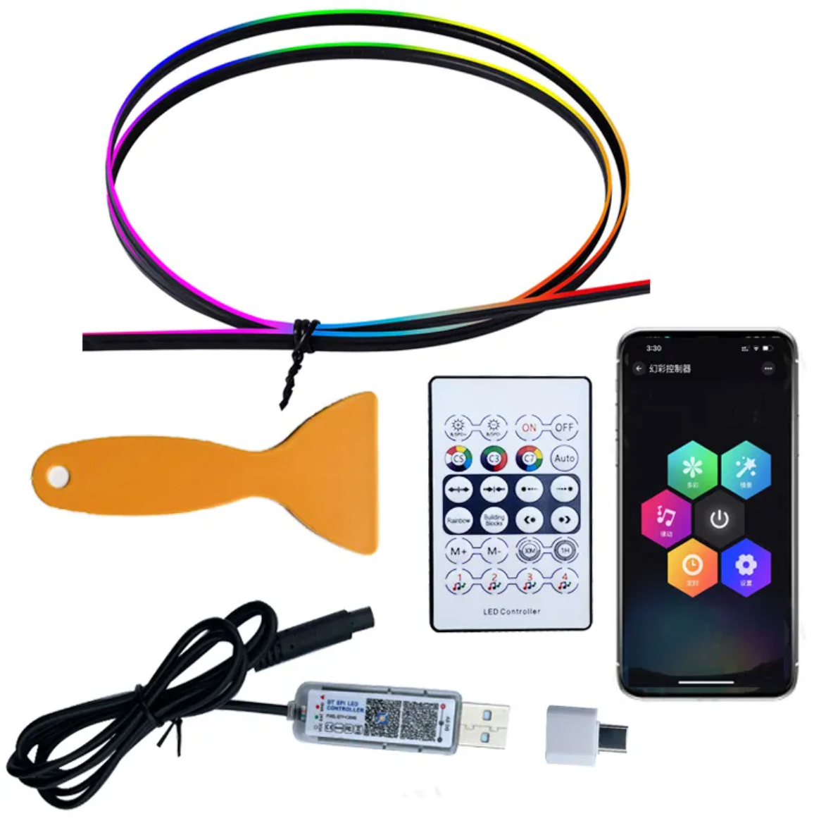 Segurecar Car Interior Ambient Lighting | App-Controlled RGB LED Strip with Music Sync