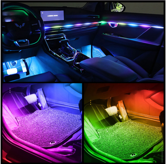 Segurecar Car Interior Ambient Lighting | App-Controlled RGB LED Strip with Music Sync
