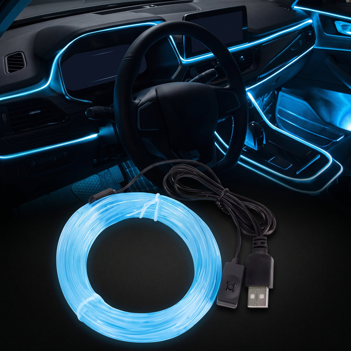 Segurecar Car Interior Ambient Lighting | App-Controlled RGB Fiber Optic LED Strip
