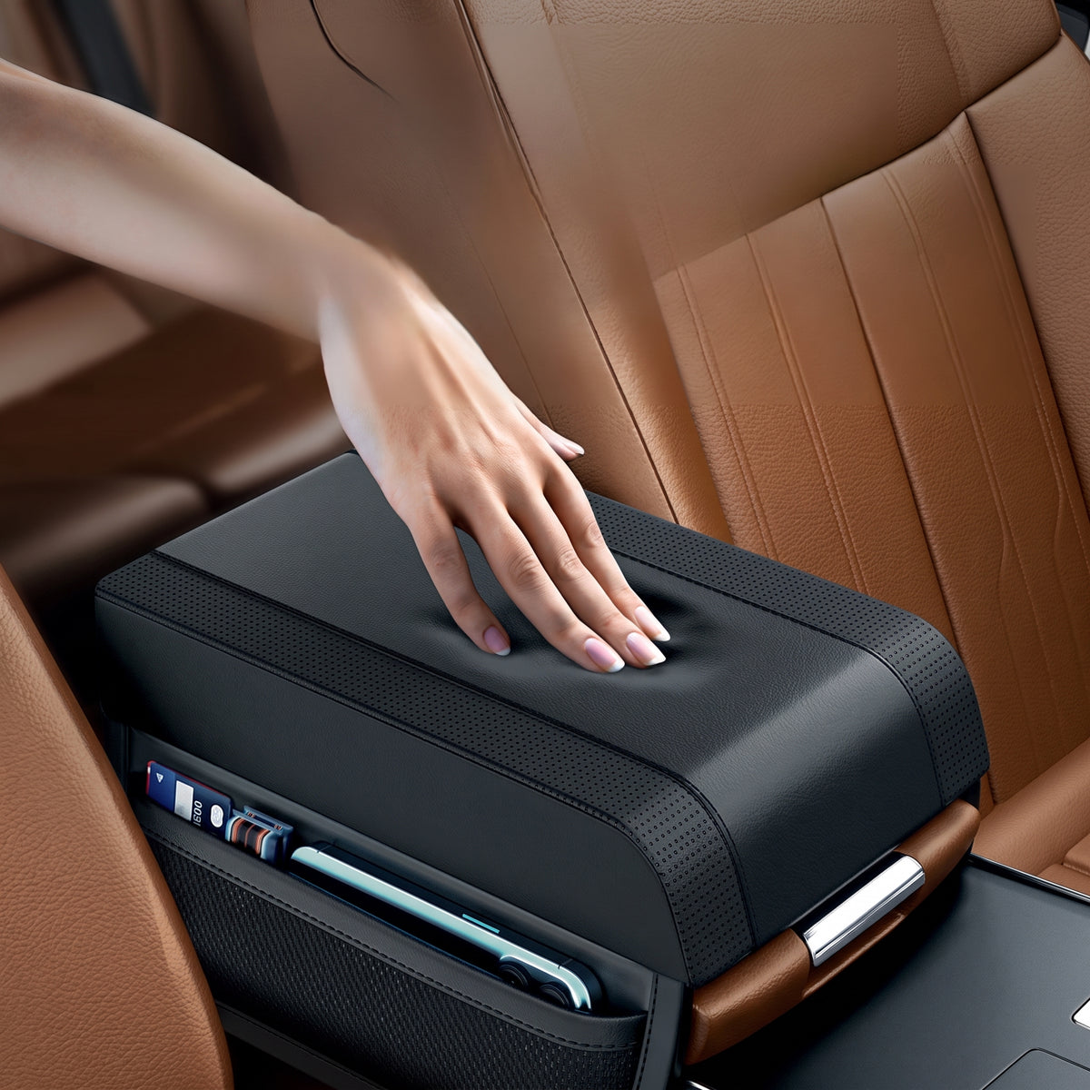 Segurecar Memory Foam Armrest Cushion | Center Console Riser with Side Storage Pocket