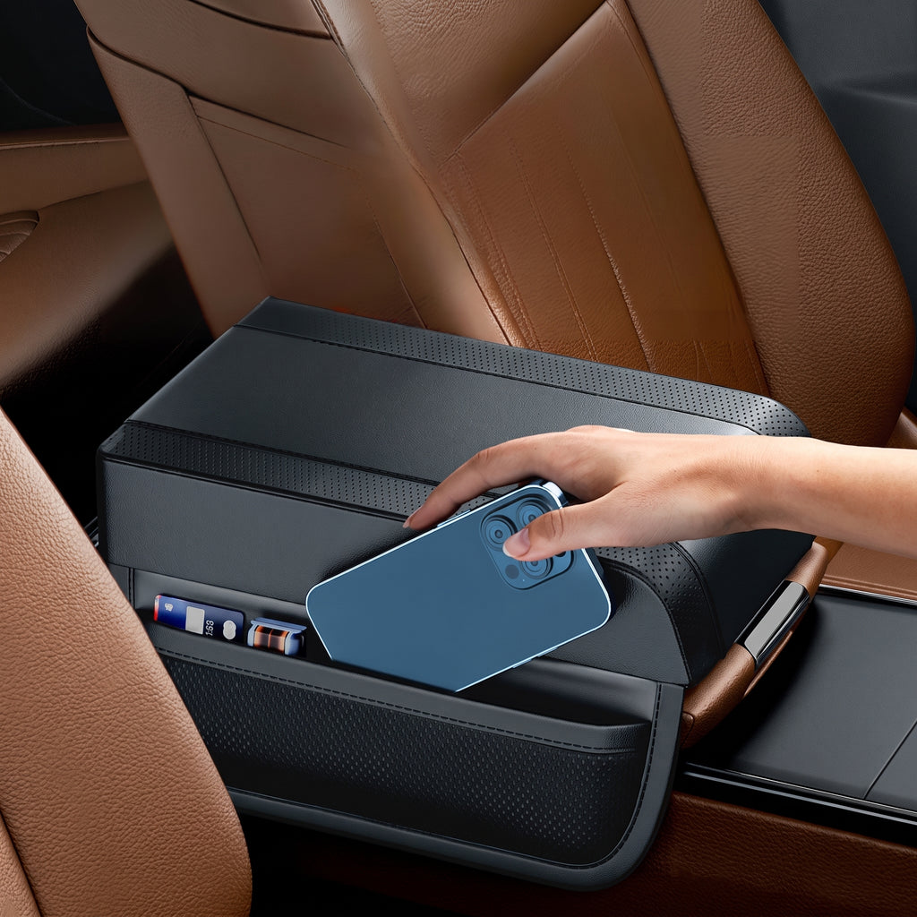 Segurecar Memory Foam Armrest Cushion | Center Console Riser with Side Storage Pocket