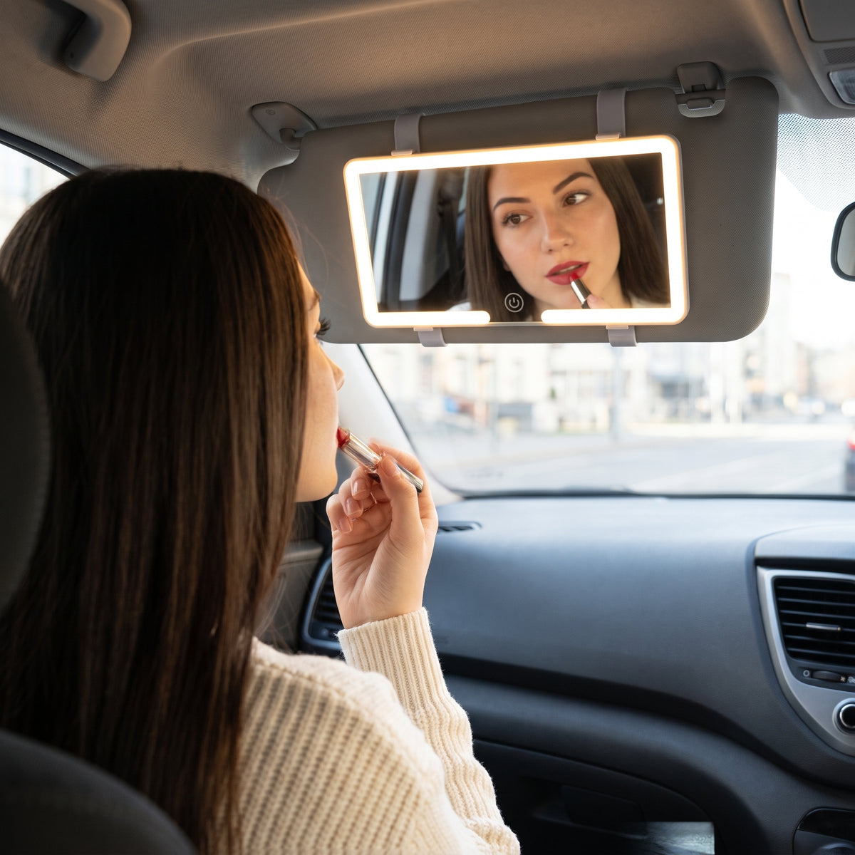 Segurecar Rechargeable LED Sun Visor Mirror | Touch-Control Lighted Vanity Mirror