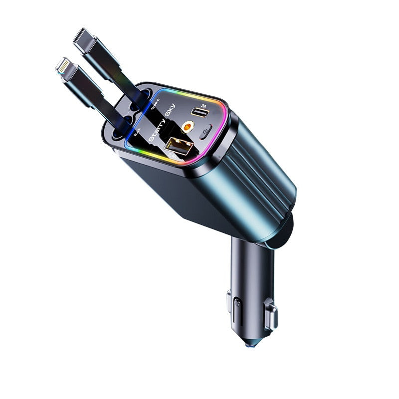 Segurecar 4-in-1 Retractable Car Charger | 120W with Built-In Cables & Star Light
